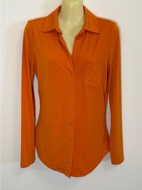 Sincerely Jules Orange Stretchy Long-Sleeve Button Down Shirt